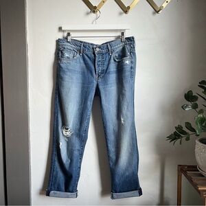 MOTHER Distressed Light Blue Boyfriend Jeans